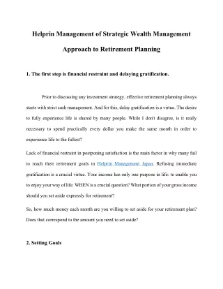 Helprin Management of Strategic Wealth Management Approach to Retirement Planning