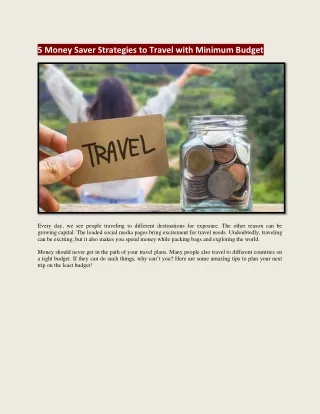 5 Money Saver Strategies to Travel with Minimum Budget