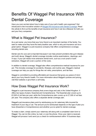 Benefits Of Waggel Pet Insurance With Dental Coverage