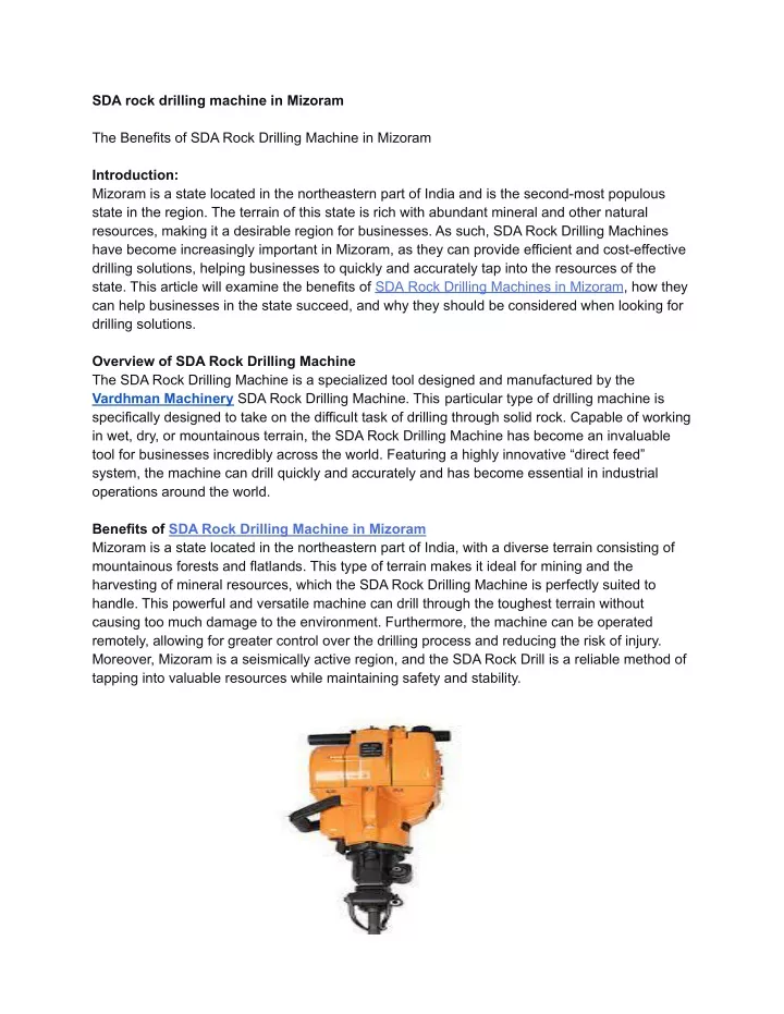 sda rock drilling machine in mizoram