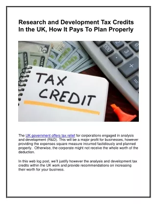 Research and Development Tax Credits  In the UK, How It Pays To Plan Properly