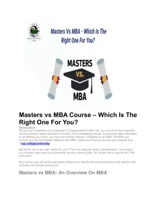 masters vs mba course which is the right