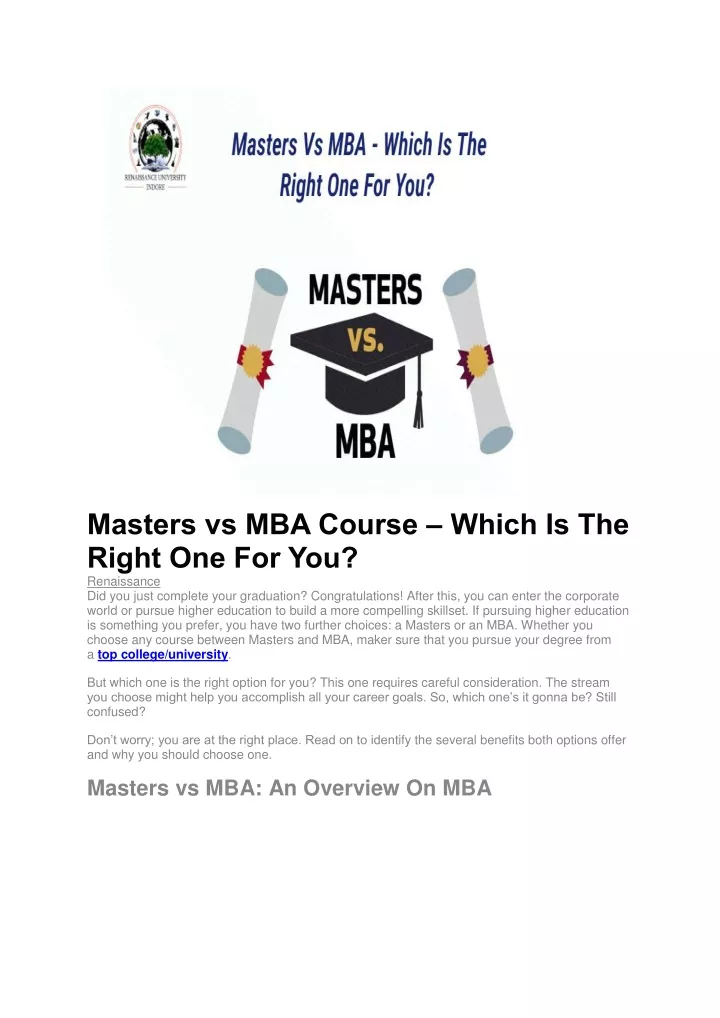 masters vs mba course which is the right