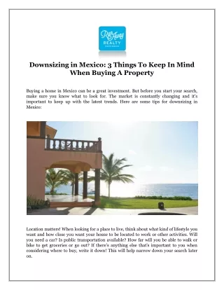 Downsizing in Mexico: 3 Things To Keep In Mind When Buying A Property