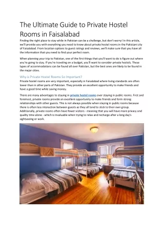 The Ultimate Guide To Private Hostel Rooms In faisalabad