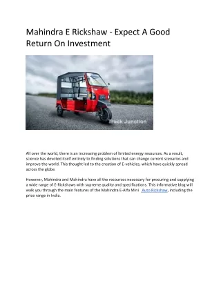 mahindra e rickshaw expect a good return