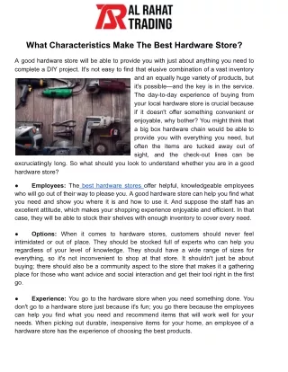 what characteristics make the best hardware store