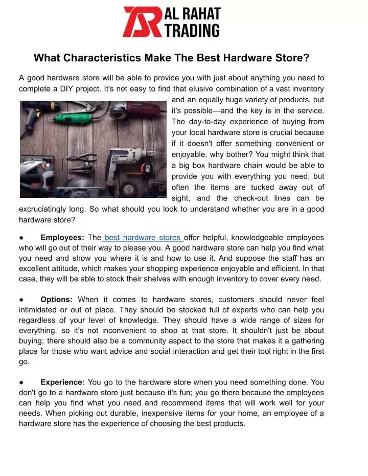 what characteristics make the best hardware store