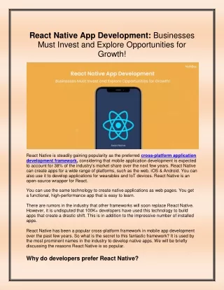 React Native App Development Businesses Must Invest and Explore Opportunities for Growth!