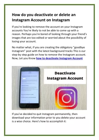 How do you deactivate or delete an Instagram Account on Instagram