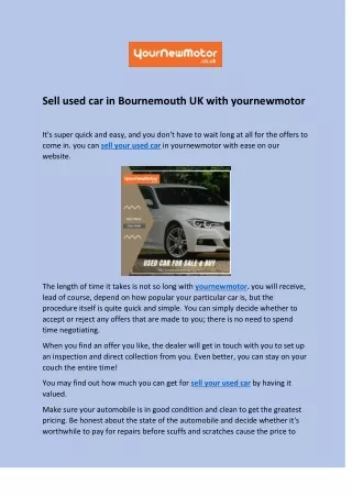 Sell used car in Bournemouth UK with yournewmotor