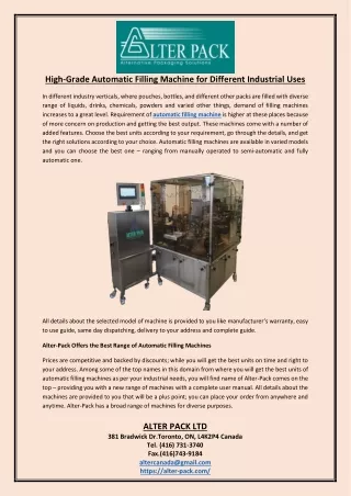 high grade automatic filling machine