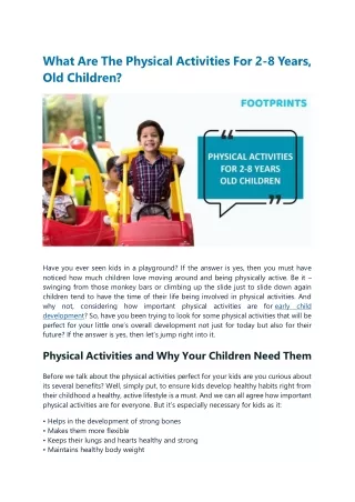 What Are The Physical Activities For 2-8 Years, Old Children