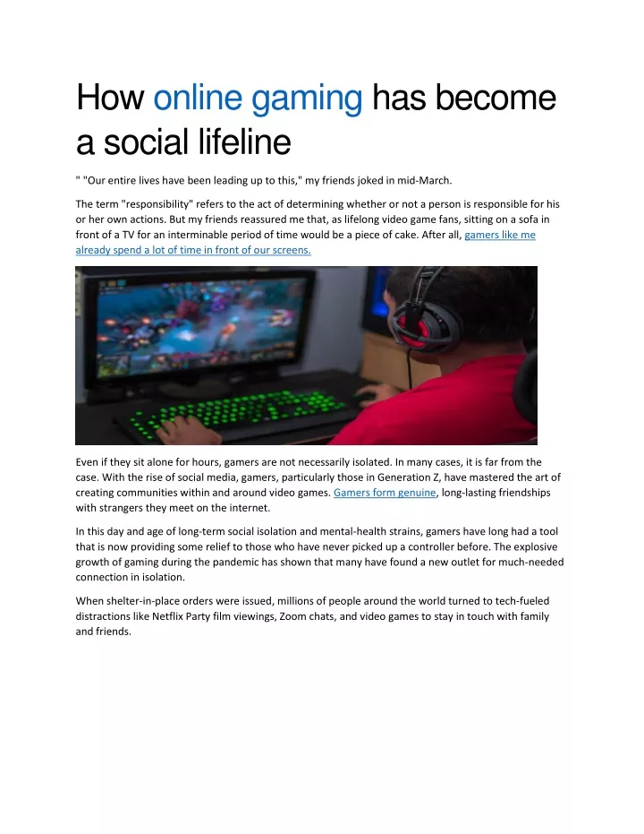 how online gaming has become a social lifeline