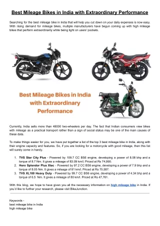Best Mileage Bikes in India with Extraordinary Performance