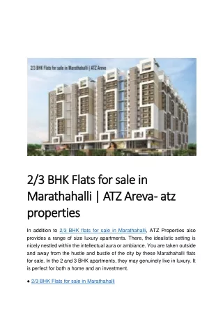 2/3 BHK Flats for sale in Marathahalli | ATZ Areva - atz properties