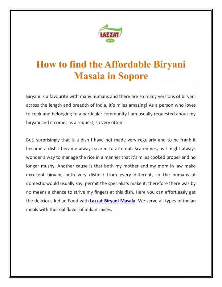 how to find the affordable biryani masala