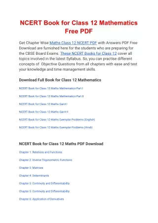 ncert book for class 12 mathematics free pdf