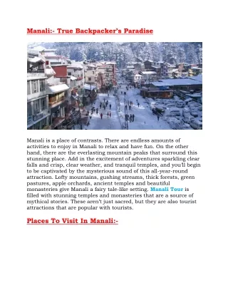 manali true backpacker s paradise