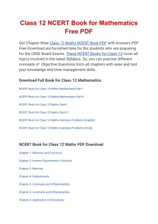 class 12 ncert book for mathematics free pdf
