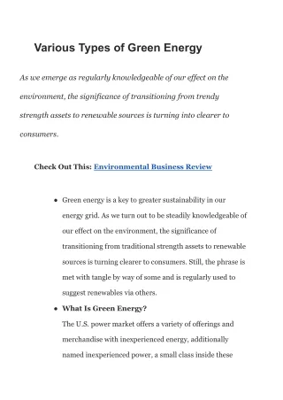 Various Types of Green Energy (2)