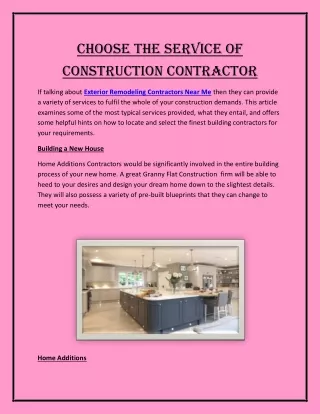 Choose The Service of Construction Contractor