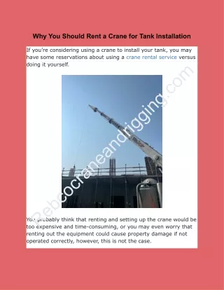 Why You Should Rent a Crane for Tank Installation