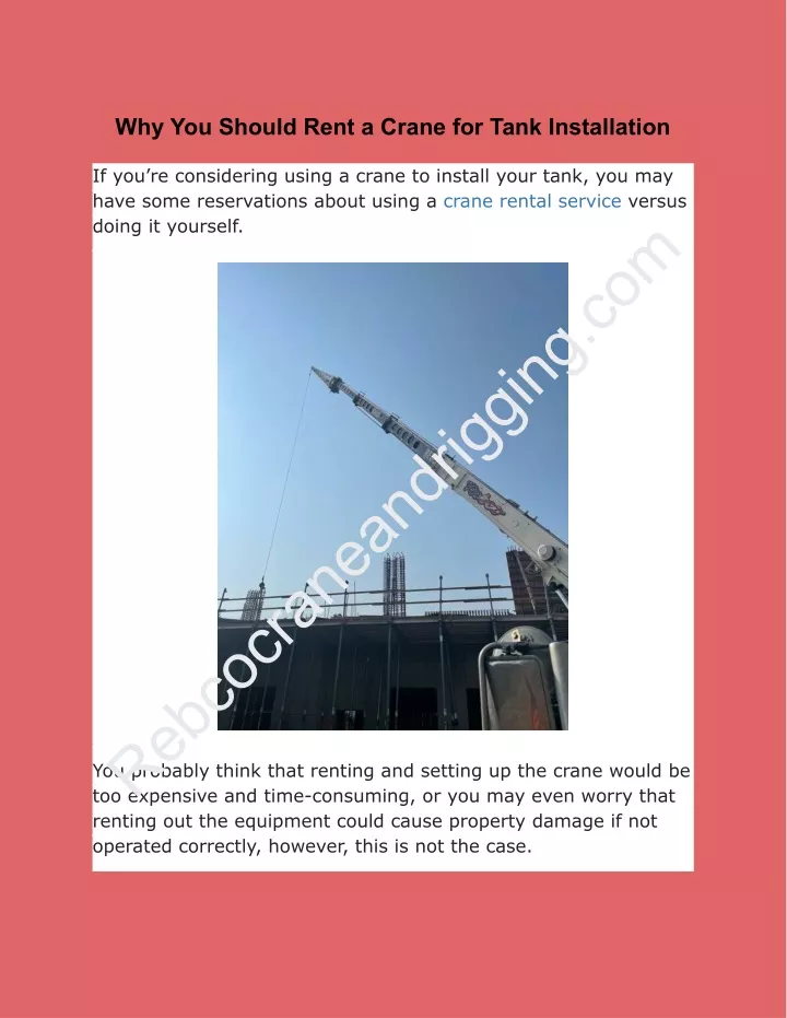 why you should rent a crane for tank installation