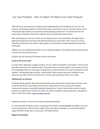 Car Care Products - How To Select The Best In Car Care Products