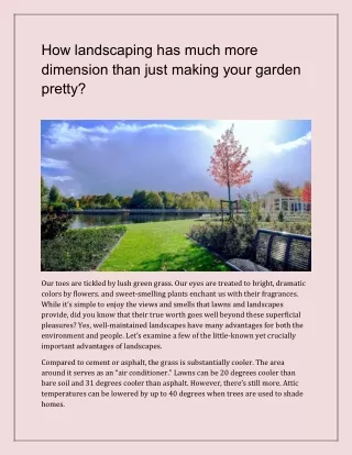 How landscaping has much more dimension than just making your garden pretty