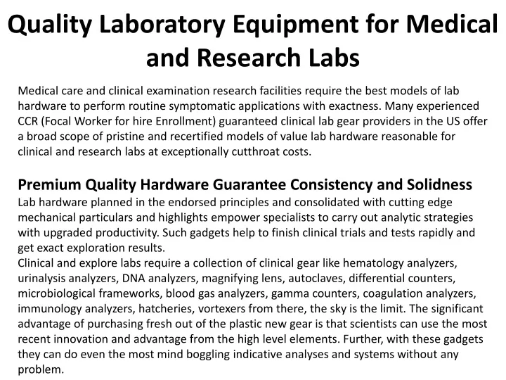 quality laboratory equipment for medical