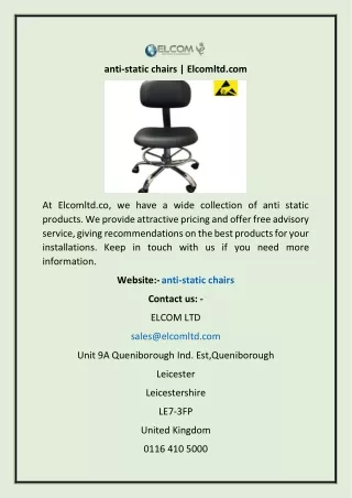 anti-static chairs | Elcomltd.com