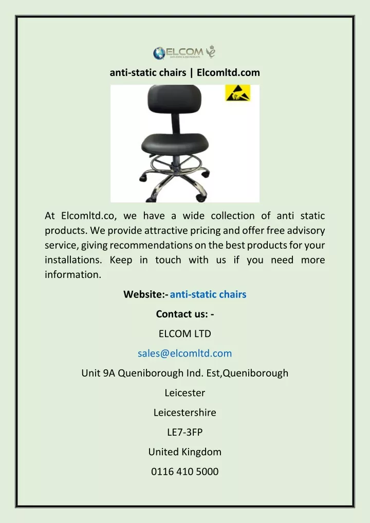 anti static chairs elcomltd com