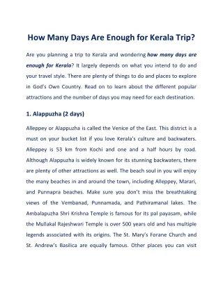 How Many Days Are Enough for Kerala? Top Places to Visit