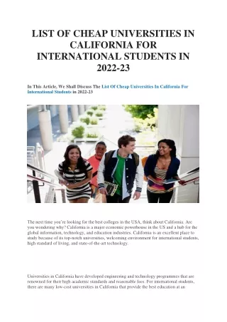 LIST OF CHEAP UNIVERSITIES IN CALIFORNIA FOR INTERNATIONAL STUDENTS IN 2022-23