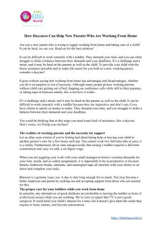 How Daycares Can Help New Parents Who Are Working From Home | Little Big World