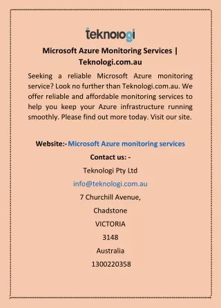 Microsoft Azure Monitoring Services | Teknologi.com.au