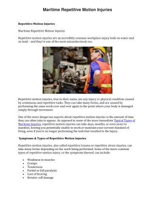 Maritime Repetitive Motion Injuries