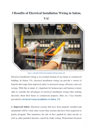 3 Benefits of Electrical Installation Wiring in Salem, VA!