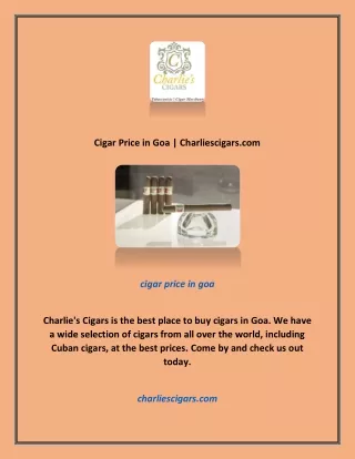 Cigar Price in Goa | Charliescigars.com