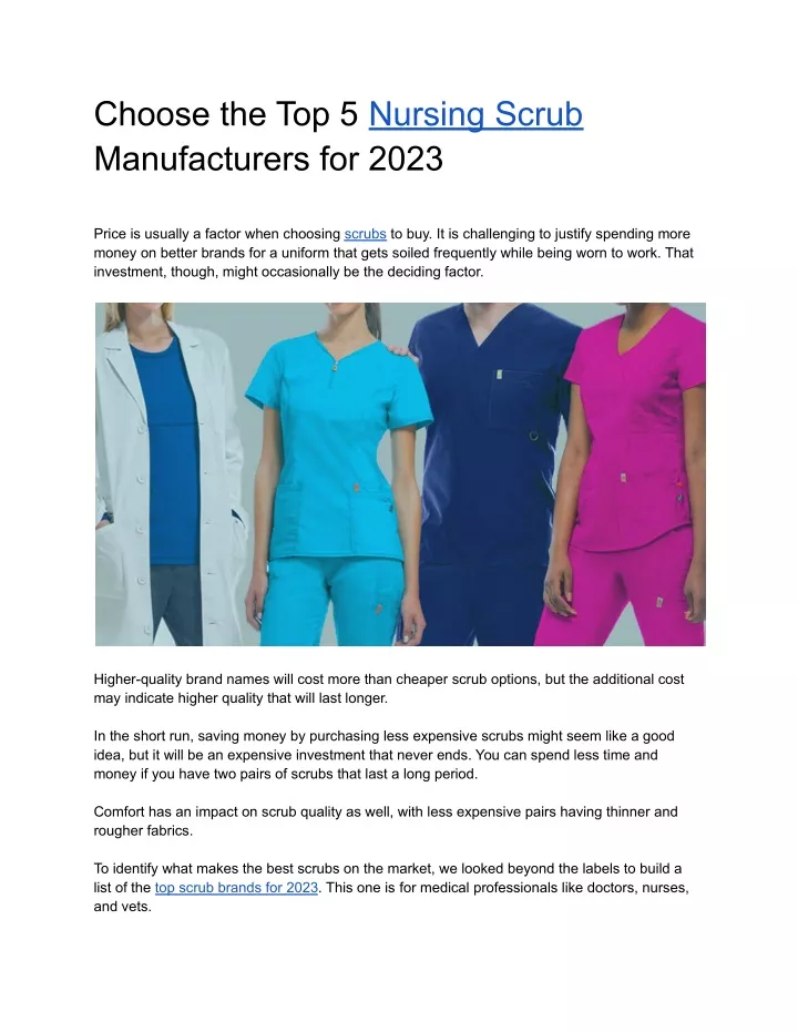 choose the top 5 nursing scrub manufacturers