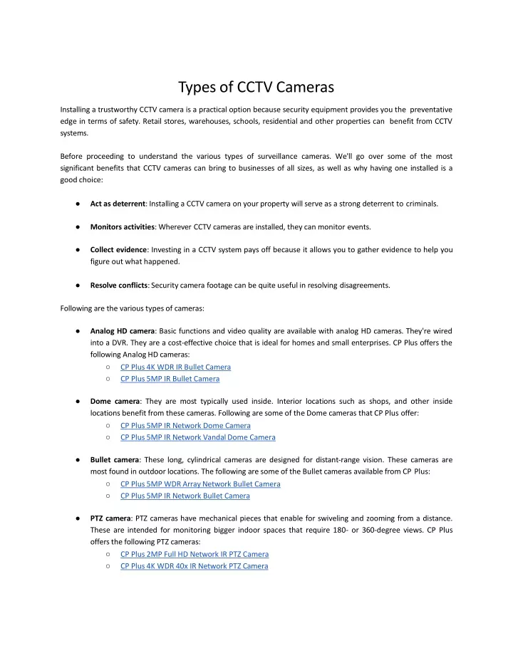 types of cctv cameras installing a trustworthy