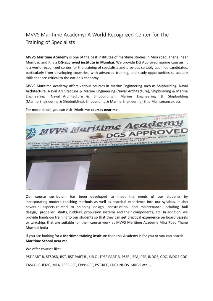 mvvs maritime academy a world recognized center