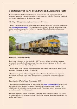 functionality of valve train parts and locomotive