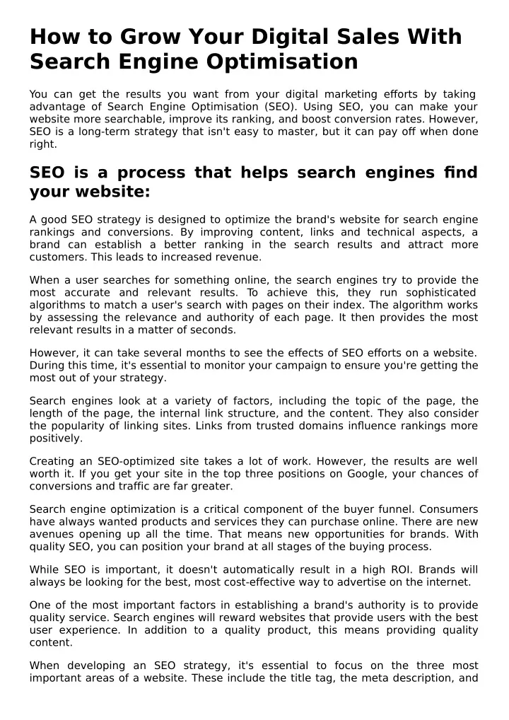 how to grow your digital sales with search engine