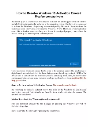 how to resolve windows 10 activation errors