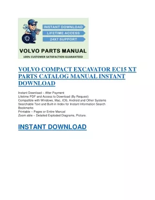 INSTANT DOWNLOAD VOLVO COMPACT EXCAVATOR EC15 XT PARTS CATALOG MANUAL