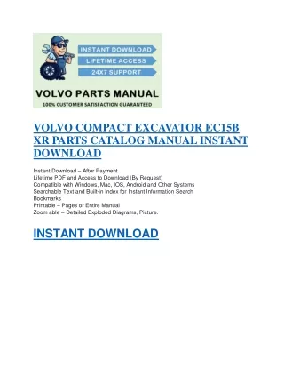 INSTANT DOWNLOAD VOLVO COMPACT EXCAVATOR EC15B XR PARTS CATALOG MANUAL