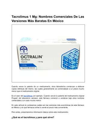 Tacrolimus 1 Mg: Nombres Comerciales De Las Versiones Más Baratas En México