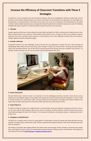 increase the efficiency of classroom transitions